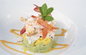 Prawn and Sand Crab Stack With Mango And Avocado